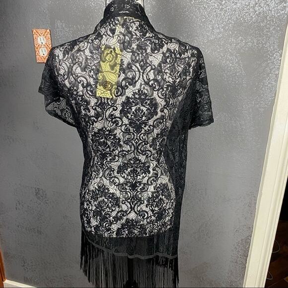 QED London ASOS Black Sheer Lace Kimono Fringe Coverup Size Small NWT - Picture 9 of 10